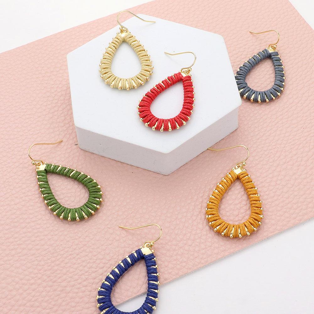 Brown Thread Wrapped Tiny Metal Bubble Around Teardrop Dangle Earrings - Jewelry Store by Erik Rayo