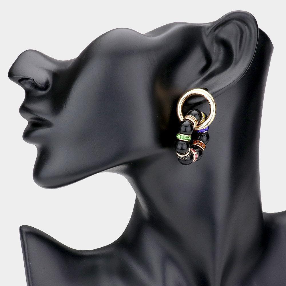 Black Open Metal Circle Bead Cluster Link Earrings - Jewelry Store by Erik Rayo