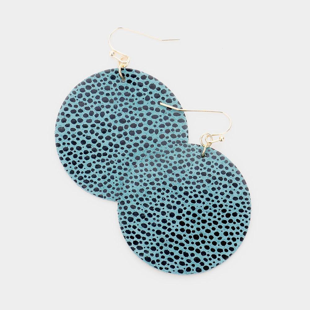 Green Genuine Sting Ray Leather Round Earrings - Jewelry Store by Erik Rayo