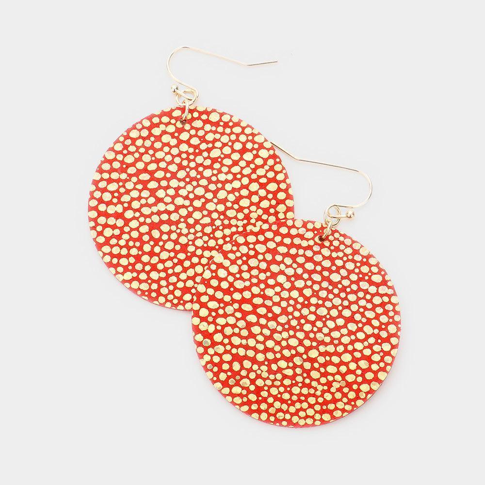 Red Genuine Sting Ray Leather Round Earrings - Jewelry Store by Erik Rayo