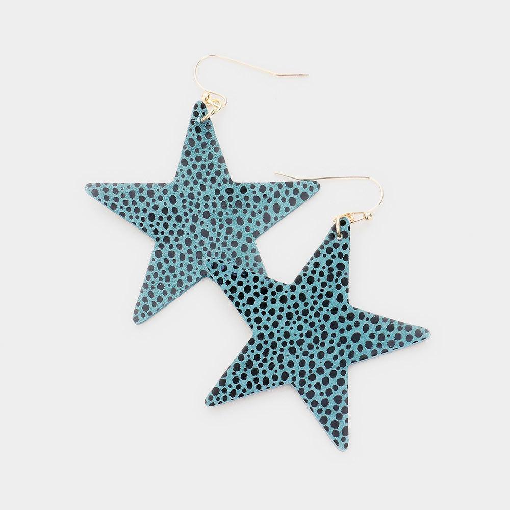 Green Genuine Sting Ray Leather Star Earrings - Jewelry Store by Erik Rayo