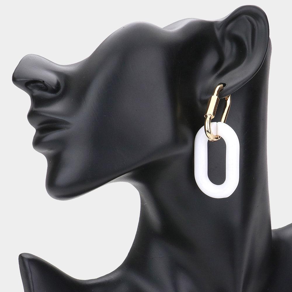 White Open Resin Oval Link Dangle Huggie Earrings - Jewelry Store by Erik Rayo