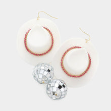 Load image into Gallery viewer, White Cowboy Hat Disco Ball Link Dangle Earrings
