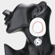 Load image into Gallery viewer, White Cowboy Hat Disco Ball Link Dangle Earrings
