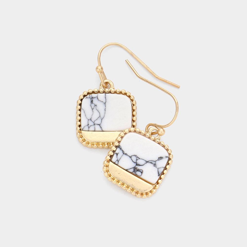 White Natural Stone Accented Square Dangle Earrings