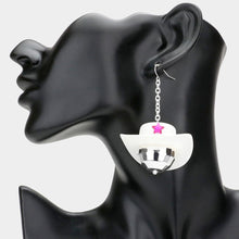 Load image into Gallery viewer, White Star Pointed Cowboy Hat Disco Ball Dangle Earrings
