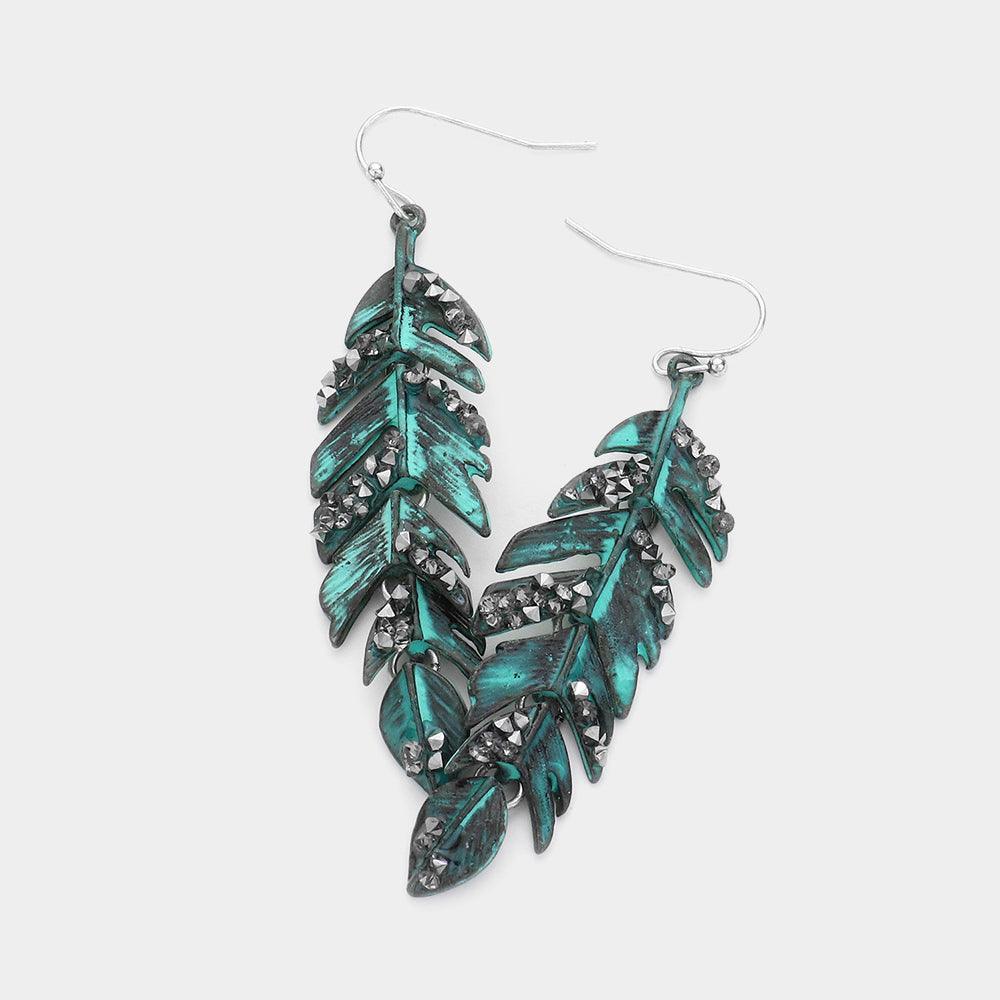 Black Stone Cluster Leaf Dangle Earrings - Jewelry Store by Erik Rayo