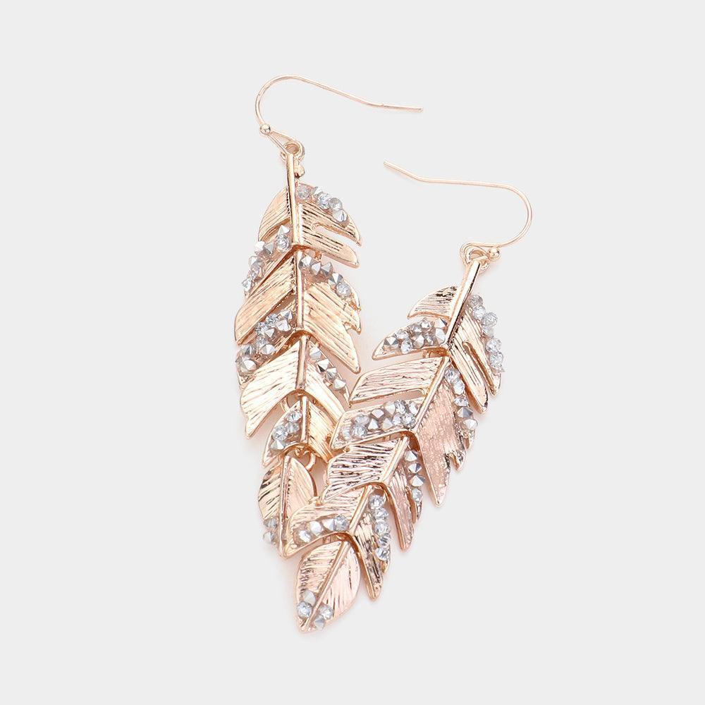 Clear Stone Cluster Leaf Dangle Earrings - Jewelry Store by Erik Rayo