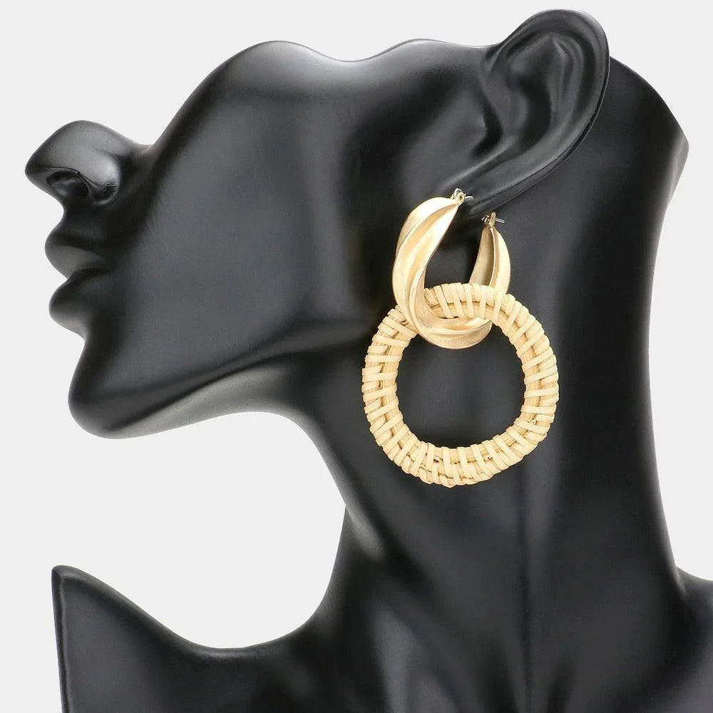 Gold Metal Pin Catch Hoop Wood Open Circle Link Dangle Earrings - Jewelry Store by Erik Rayo