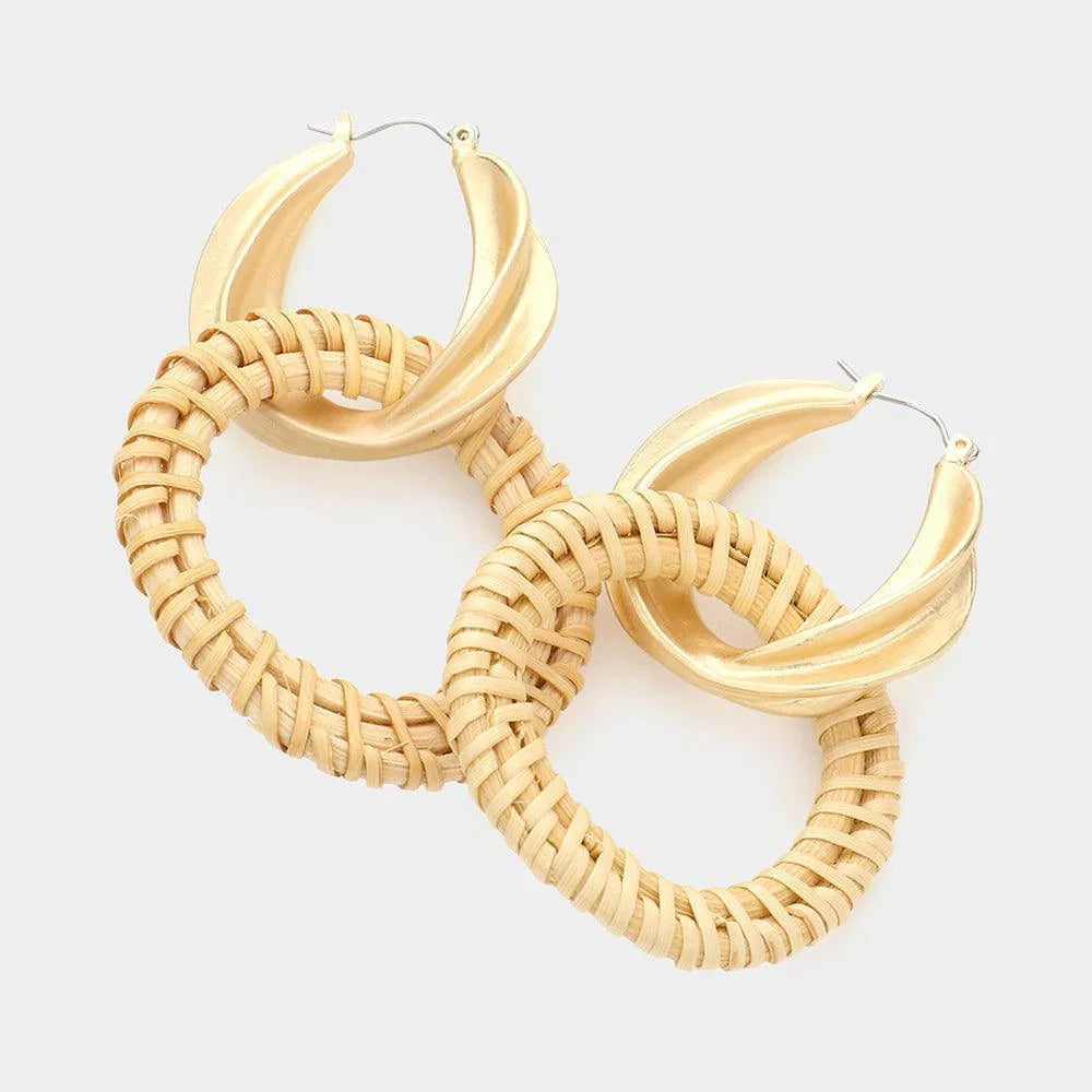 Gold Metal Pin Catch Hoop Wood Open Circle Link Dangle Earrings - Jewelry Store by Erik Rayo