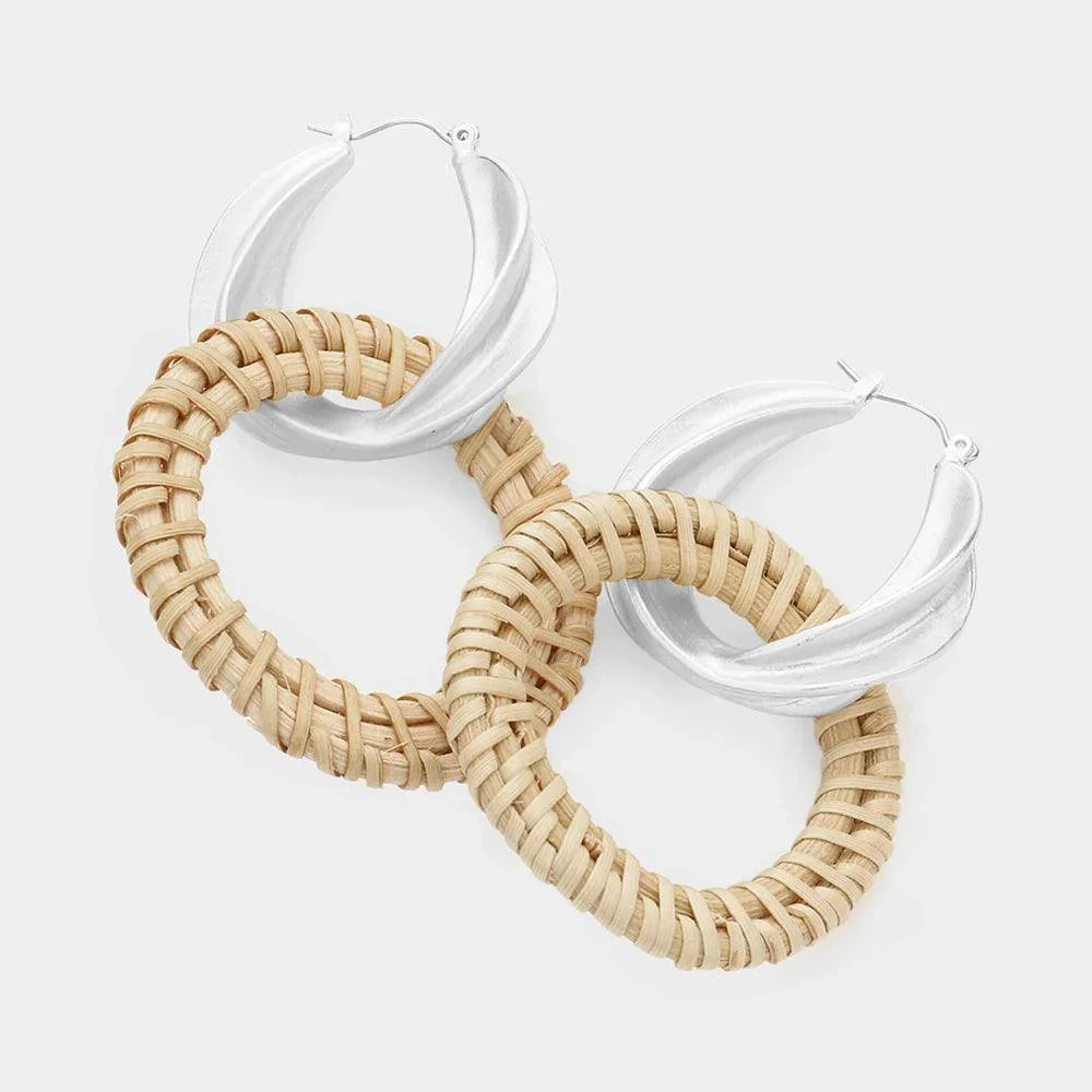 Silver Metal Pin Catch Hoop Wood Open Circle Link Dangle Earrings - Jewelry Store by Erik Rayo