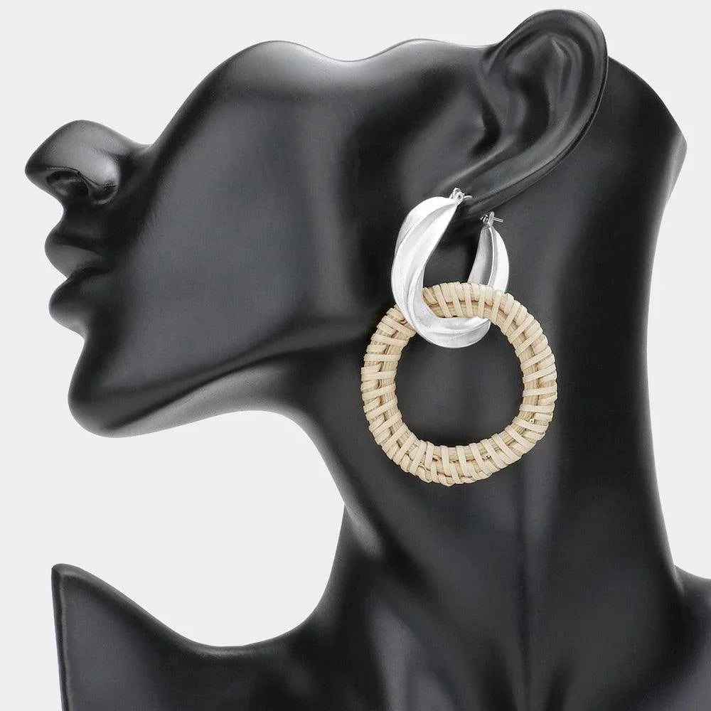 Silver Metal Pin Catch Hoop Wood Open Circle Link Dangle Earrings - Jewelry Store by Erik Rayo