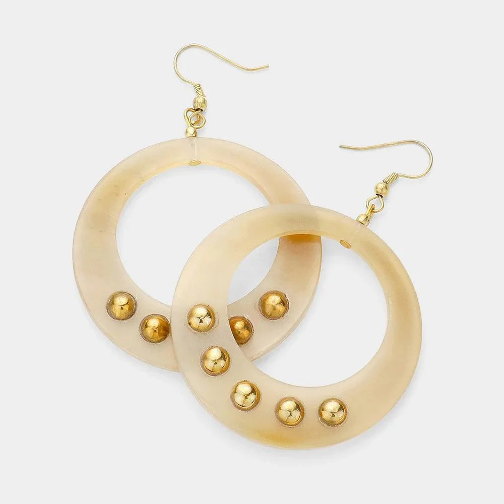 Brown Metal Ball Detail Cut Out Circle Horn Earrings - Jewelry Store by Erik Rayo