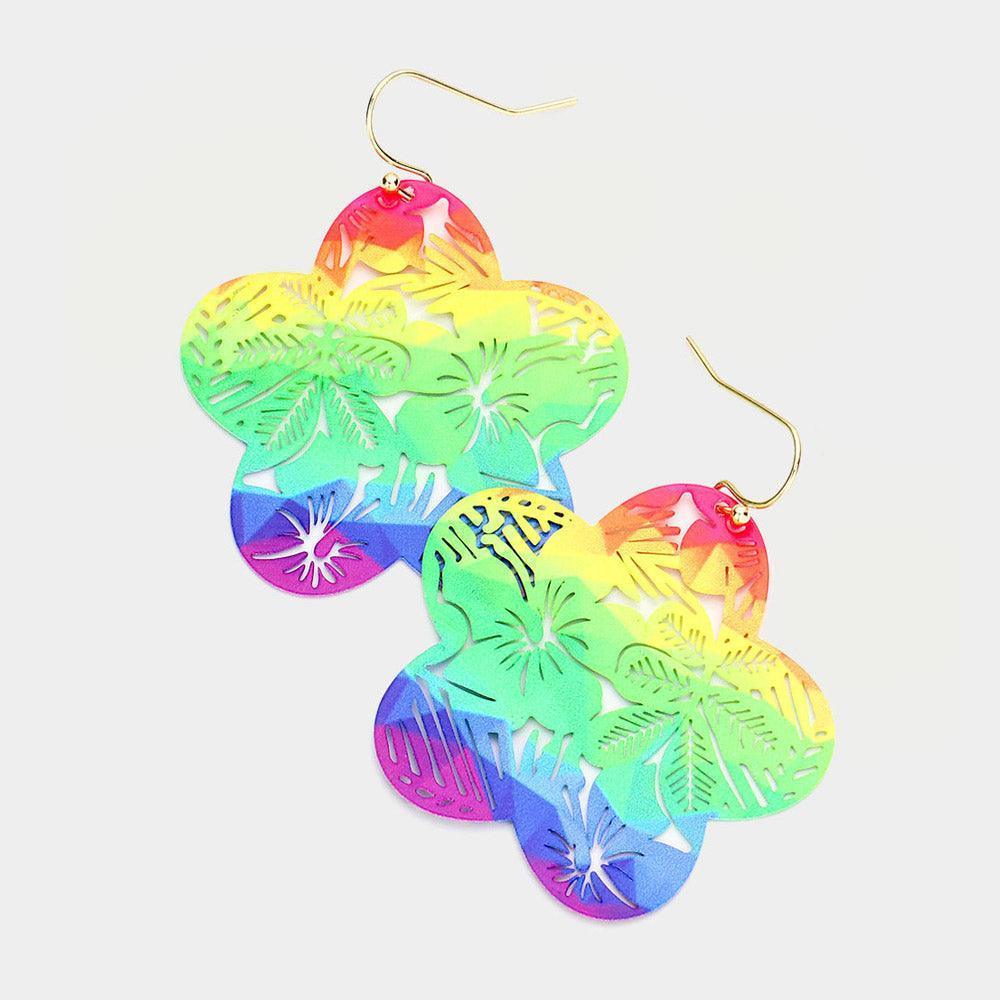 Cut Out Rainbow Flower Leaf Dangle Earrings - Jewelry Store by Erik Rayo
