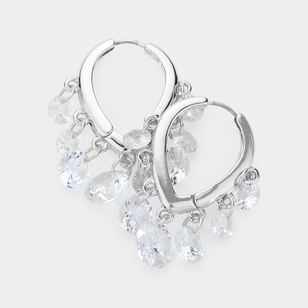 Round Clear Stone Link Huggie Earrings - Jewelry Store by Erik Rayo