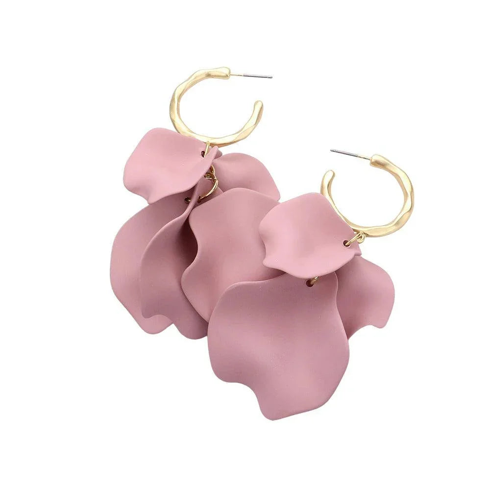 Pink Metal Hoop Petal Link Dangle Earrings - Jewelry Store by Erik Rayo