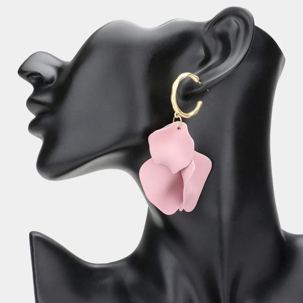 Pink Metal Hoop Petal Link Dangle Earrings - Jewelry Store by Erik Rayo