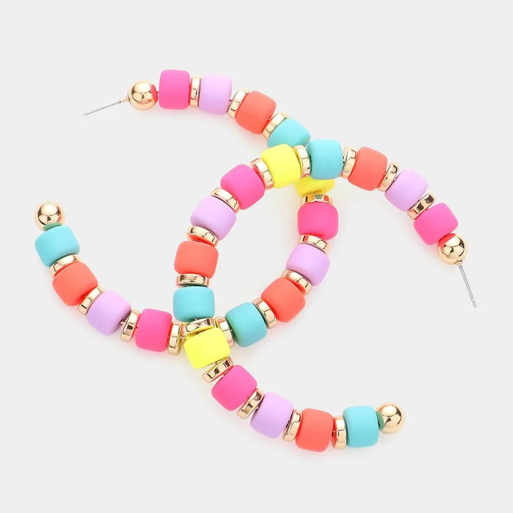 Colored Beaded 2.6 Inch Hoop Earrings - Jewelry Store by Erik Rayo