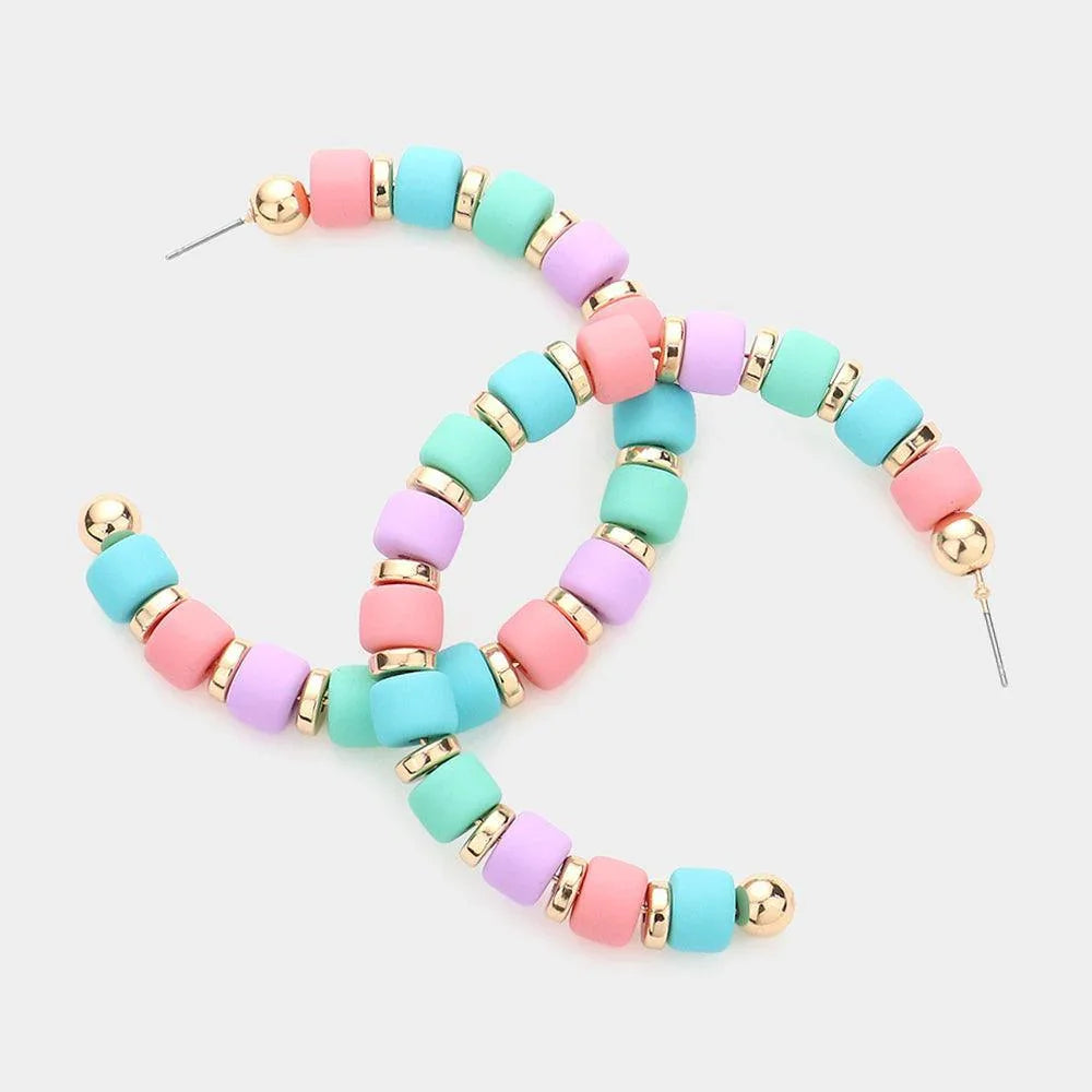 Colored Beaded 2.6 Inch Hoop Earrings - Jewelry Store by Erik Rayo