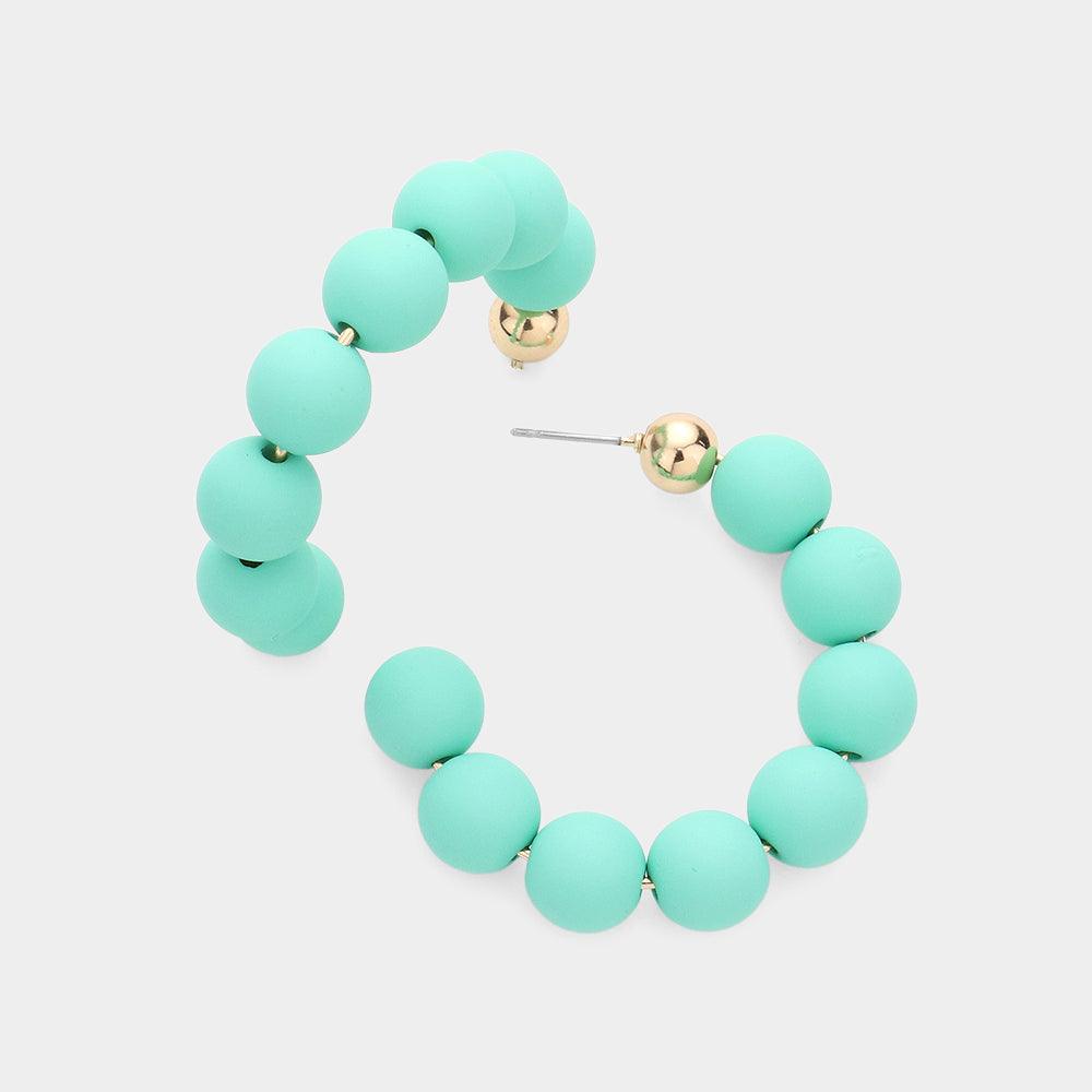 Mint Colored Ball Hoop Earrings