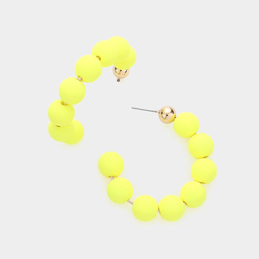 Yellow Colored Ball Hoop Earrings