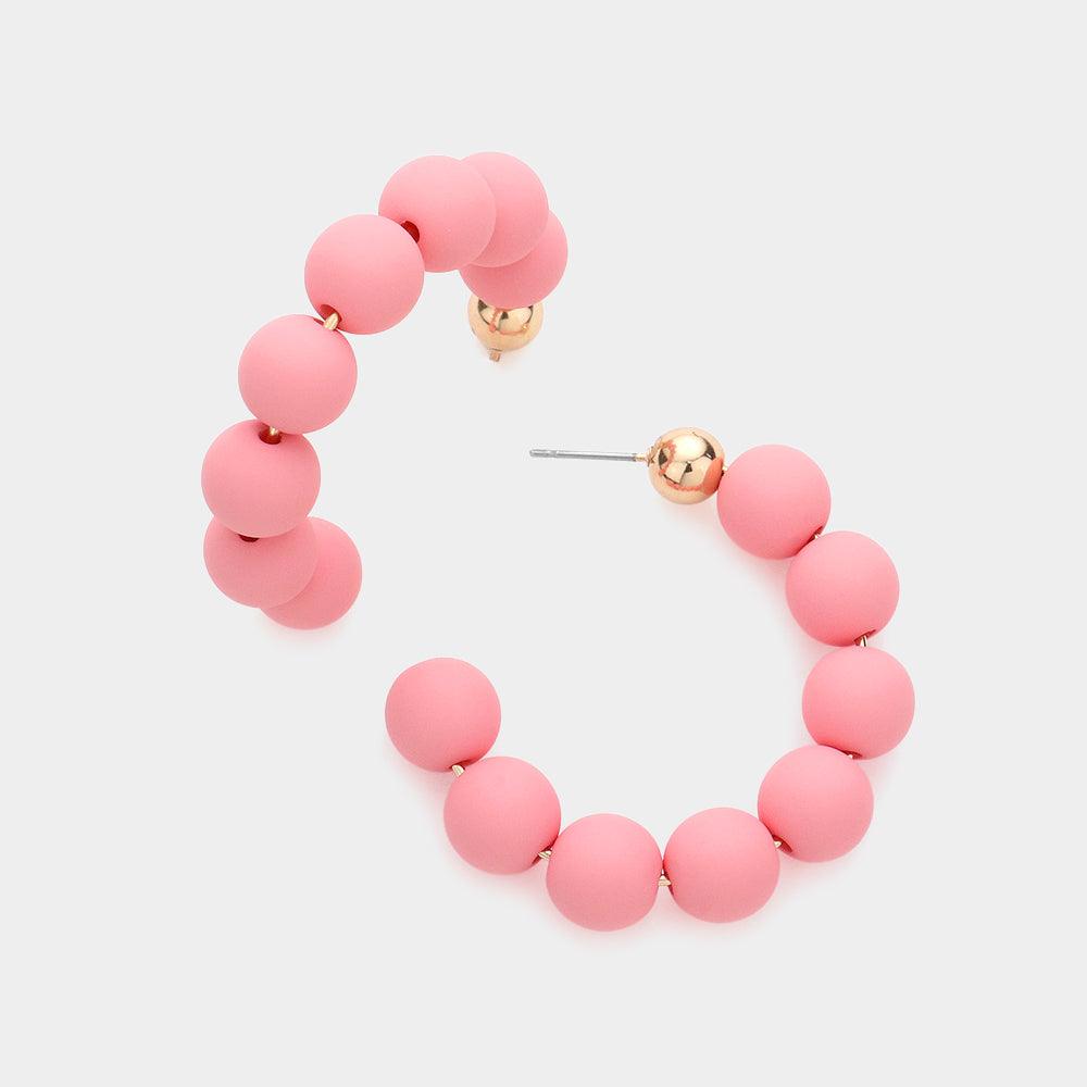 Pink Colored Ball Hoop Earrings