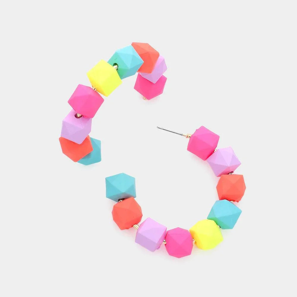 Colored Faceted Ball 1.8 Inch Hoop Earrings - Jewelry Store by Erik Rayo