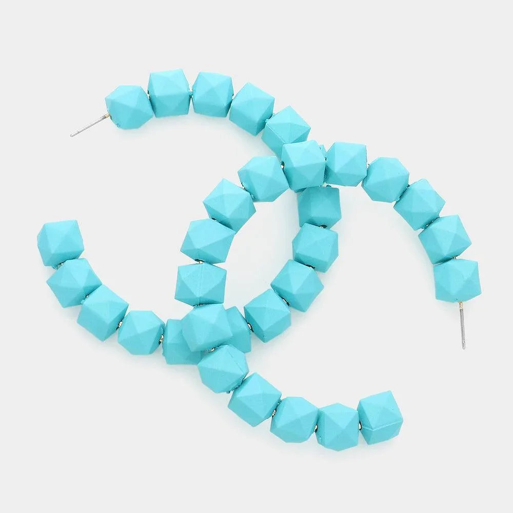Aqua Colored Faceted Ball 2.6 Inch Hoop Earrings - Jewelry Store by Erik Rayo