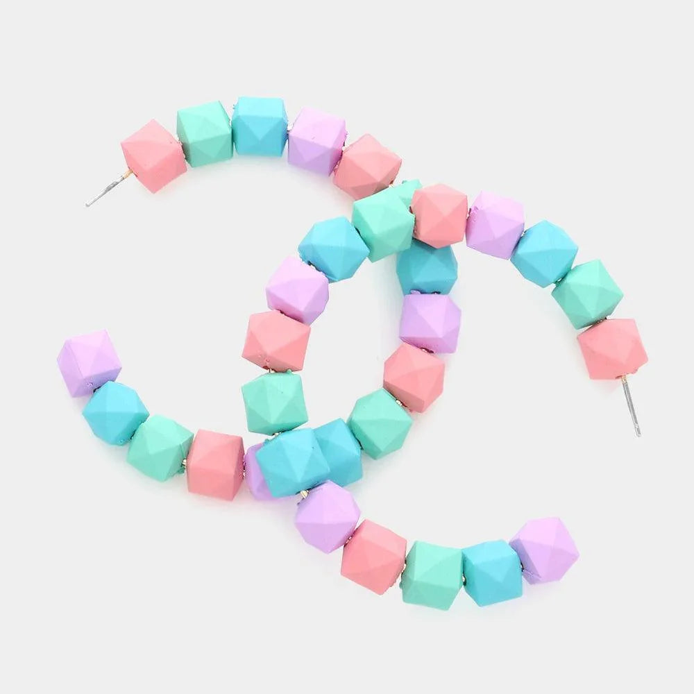 Colored Faceted Ball 2.6 Inch Hoop Earrings - Jewelry Store by Erik Rayo