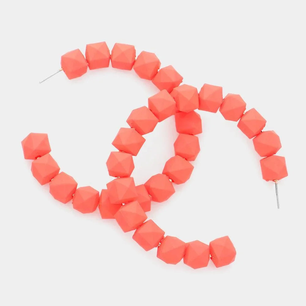 Orange Colored Faceted Ball 2.6 Inch Hoop Earrings - Jewelry Store by Erik Rayo