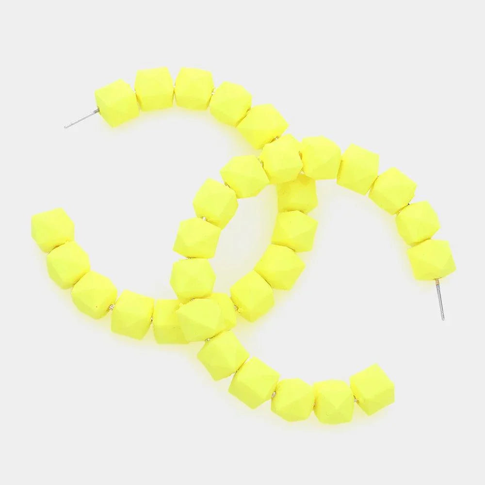 Yellow Colored Faceted Ball 2.6 Inch Hoop Earrings - Jewelry Store by Erik Rayo