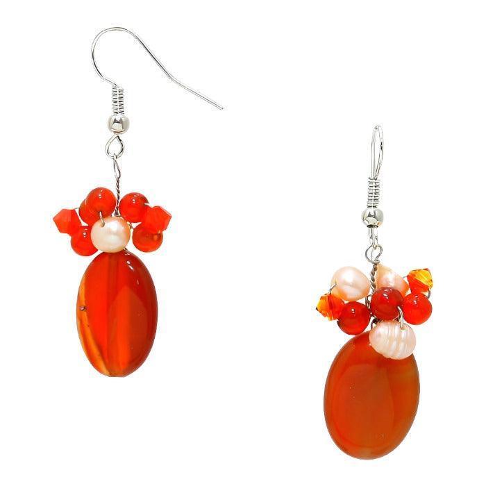 White Oval gemstone & pearl earrings - Jewelry Store by Erik Rayo