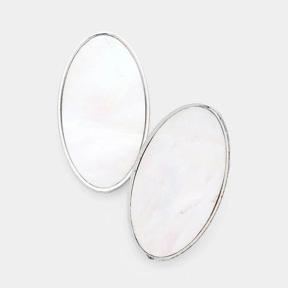 Oval Mother Of Pearl Metal Earrings - Jewelry Store by Erik Rayo