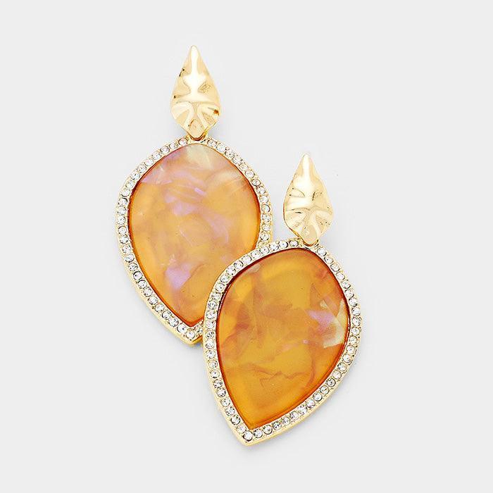 Gold Crystal Rhinestone Trim Celluloid Acetate Dangle Earrings - Jewelry Store by Erik Rayo