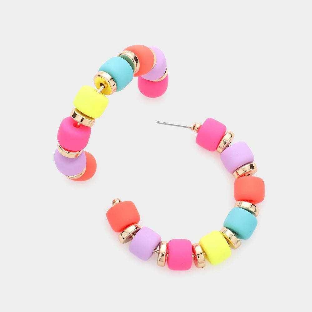 Colored Beaded 1.75 Inch Hoop Earrings - Jewelry Store by Erik Rayo
