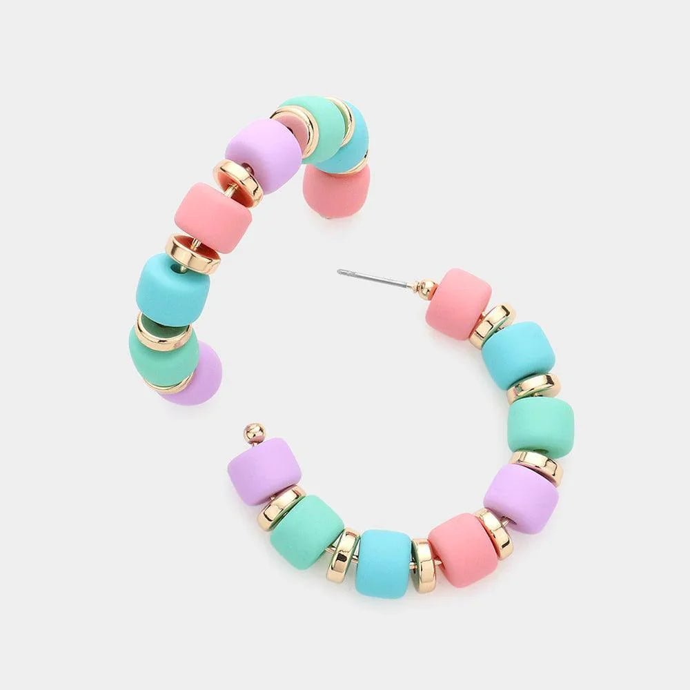 Colored Beaded 1.75 Inch Hoop Earrings - Jewelry Store by Erik Rayo