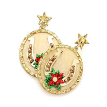 Load image into Gallery viewer, Gold Horseshoe Flower Embellished Oval Palette Dangle Earrings
