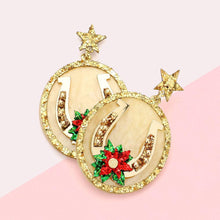 Load image into Gallery viewer, Gold Horseshoe Flower Embellished Oval Palette Dangle Earrings
