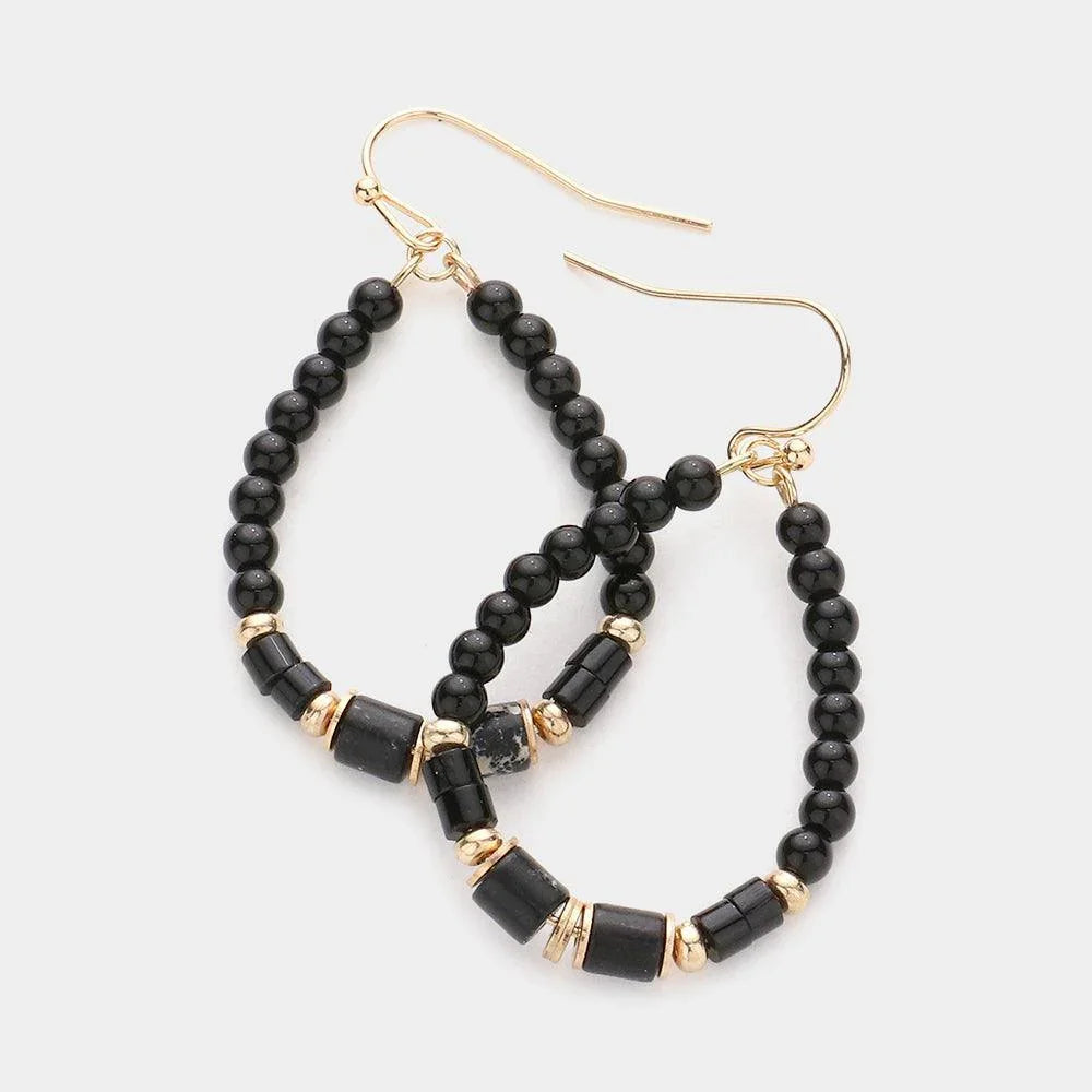 Black Natural Stone Cluster Open Teardrop Dangle Earrings - Jewelry Store by Erik Rayo