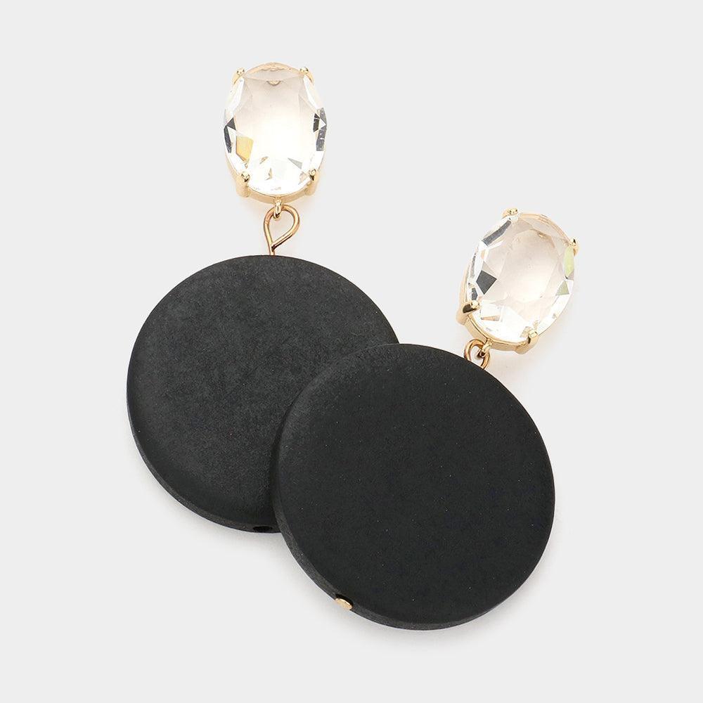 Black Oval Stone Round Wood Link Dangle Earrings - Jewelry Store by Erik Rayo