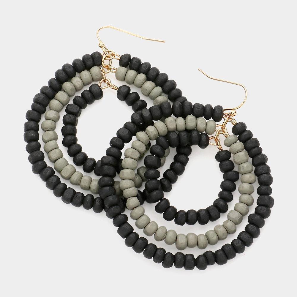 Black Wood Ball Cluster Triple Open Circle Link Dangle Earrings - Jewelry Store by Erik Rayo