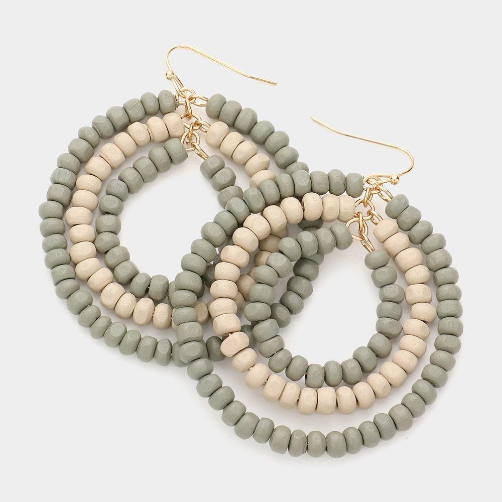 Wood Ball Cluster Triple Open Circle Link Dangle Earrings - Jewelry Store by Erik Rayo
