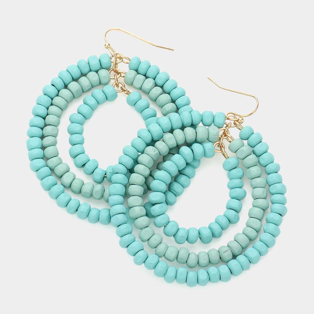 Turquoise Wood Ball Cluster Triple Open Circle Link Dangle Earrings - Jewelry Store by Erik Rayo