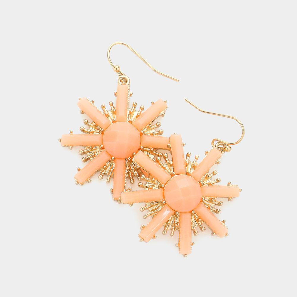 Peach Resin Bead Sun Earrings