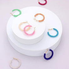 Load image into Gallery viewer, Pink Faceted Beaded Hoop Earrings
