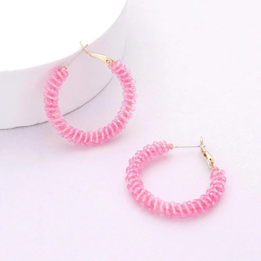 Pink Faceted Beaded Hoop Earrings - Jewelry Store by Erik Rayo