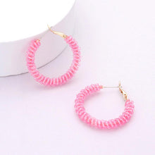 Load image into Gallery viewer, Pink Faceted Beaded Hoop Earrings
