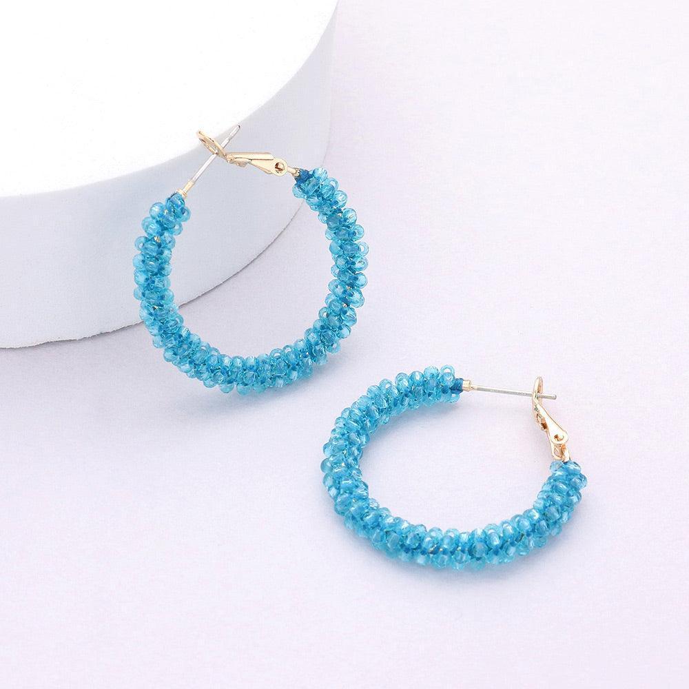 Turquoise Faceted Beaded Hoop Earrings - Jewelry Store by Erik Rayo