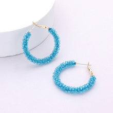 Load image into Gallery viewer, Turquoise Faceted Beaded Hoop Earrings
