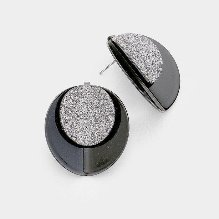 Black Layered Shimmering Fold Round Disc Stud Earrings - Jewelry Store by Erik Rayo